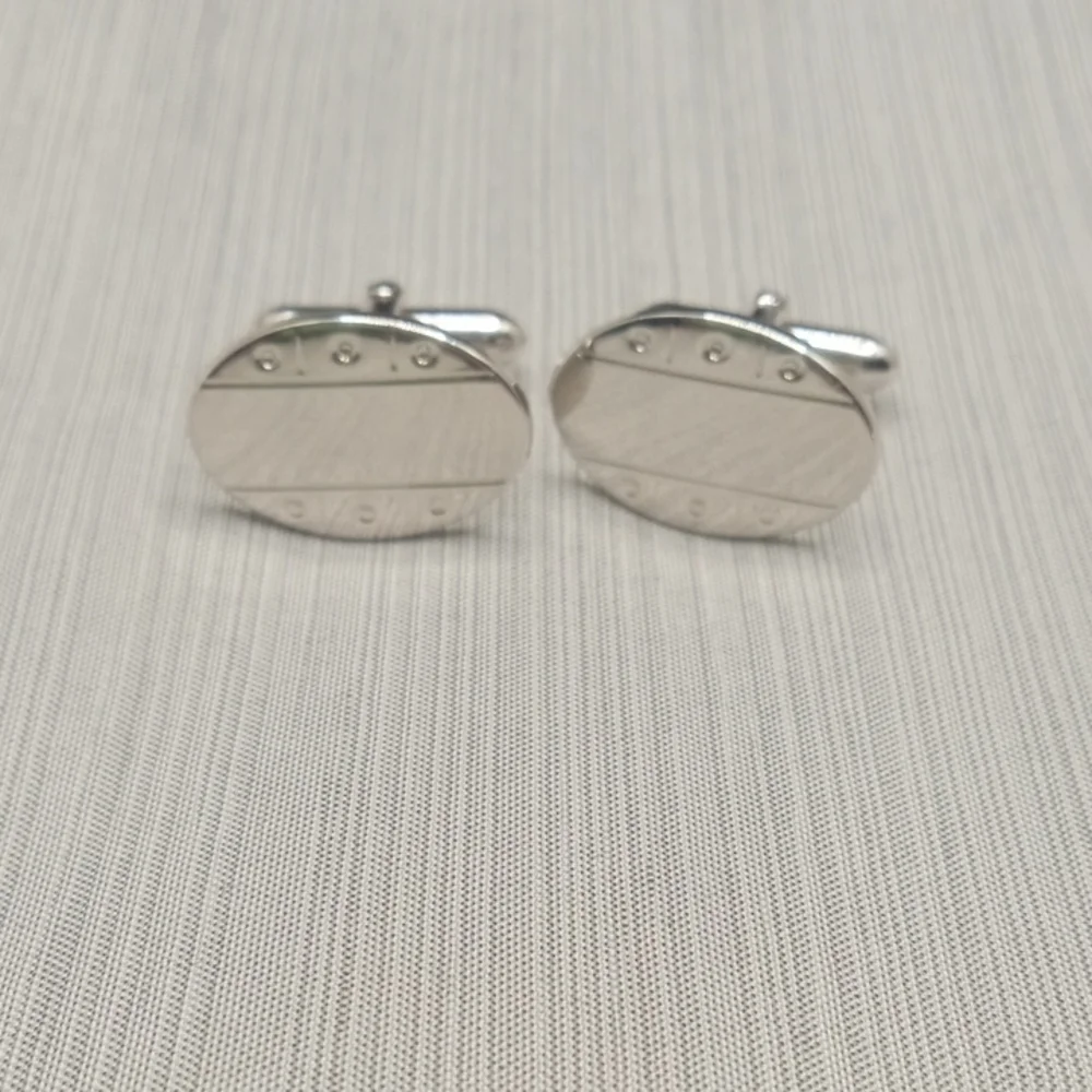 Silver Toned Oval Cufflinks By Swank